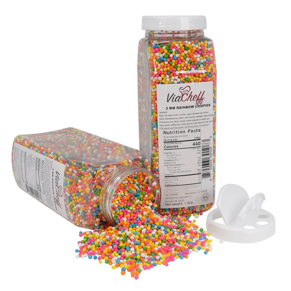 Rainbow Crispies (3mm) - Crunchy Dessert Topping to Sprinkle on Ice Cream, Cakes, Cupcakes, Cookies, Candy and Donuts. - 1.2 lb. Shaker Jar - Dairy-free