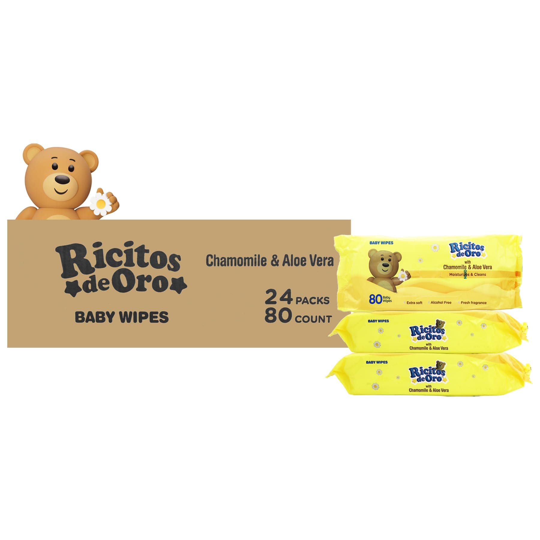 Ricitos de Oro Baby Wipes Baby Wipes with Chamomile Extract and Aloe Vera 80 cont.