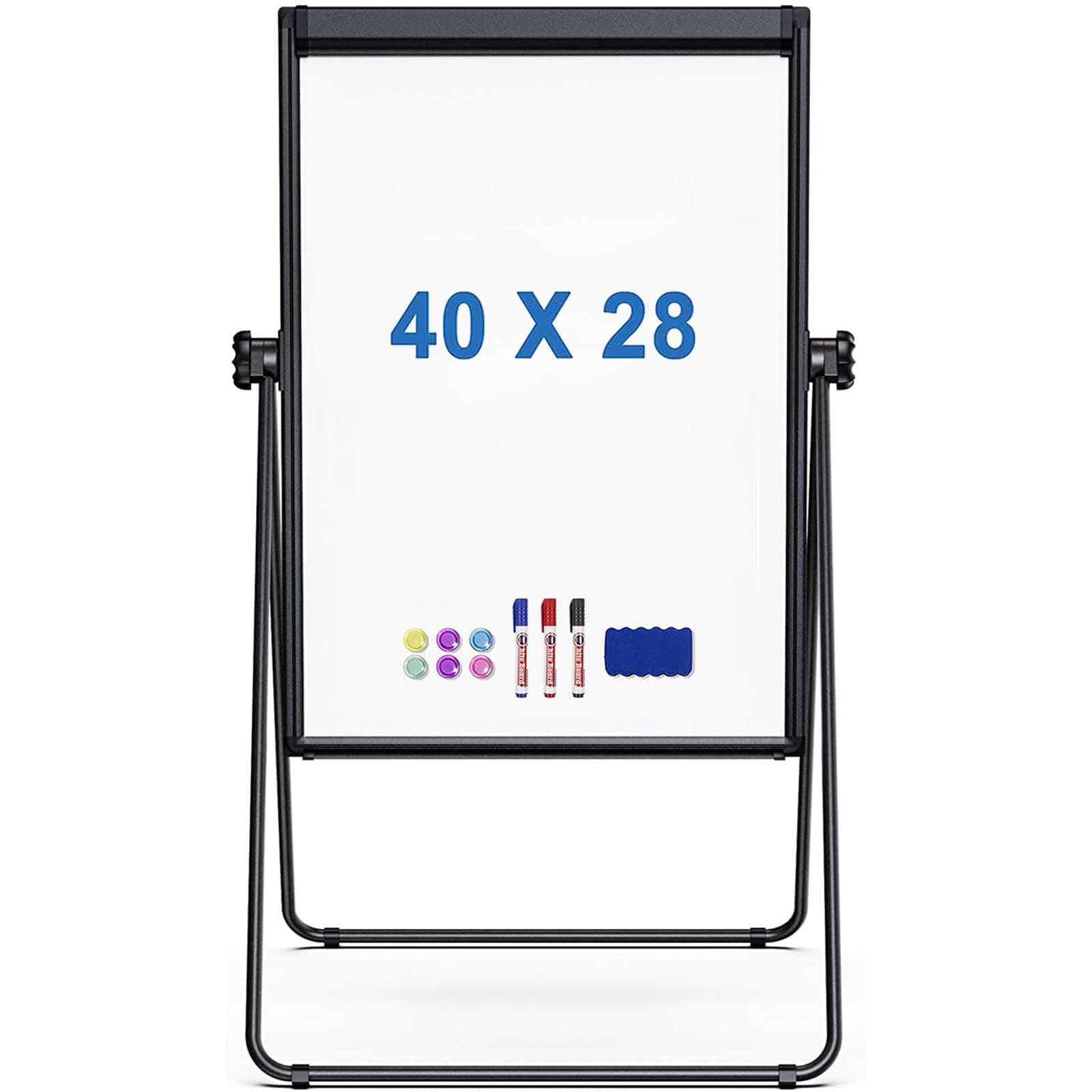 Portable White Board Easel, 40 x 28 inches Dry Erase Board with Stand, Height Adjustable Magnetic Double Sided, Flip Chart Easel for Classroo, Presentation, Painting, Black