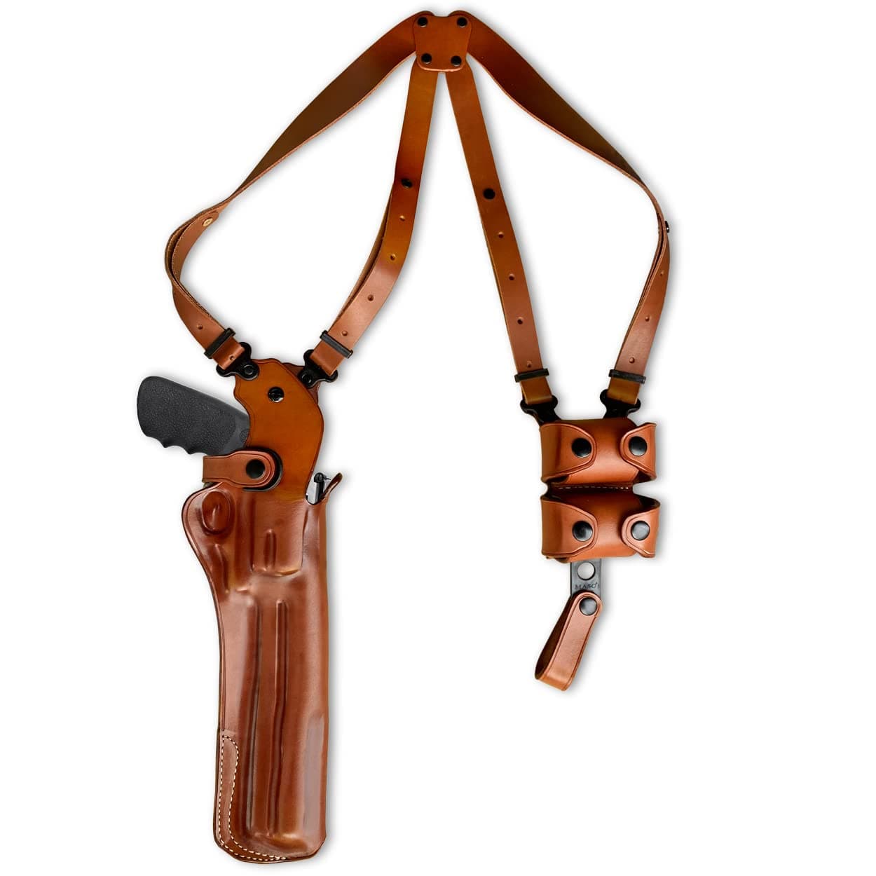 Premium Leather Vertical Shoulder Holster System with Double Speed Loader Pouch, Fits S&W Model 500 Magnum X-Frame 8 3/8" BBL, R/H Draw, Brown Color #1436#