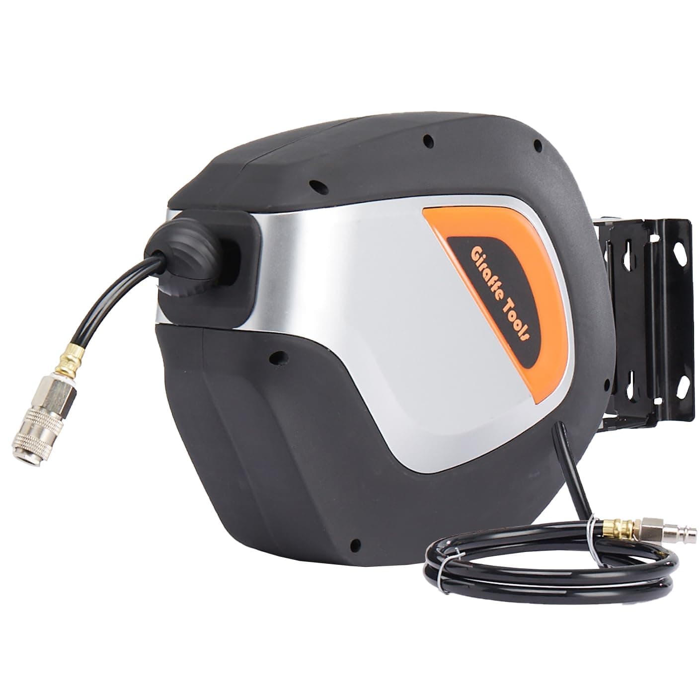 Giraffe Tools Retractable Air Hose Reel 10m with 1/4" Quick Coupler, AirLine Reel Retractable with 5/16 in. Hybrid Air Line Wall Mount 180° Swivel