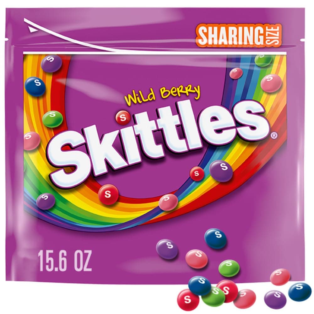 SKITTLES Wild Berry Chewy Candy Share Size Tear and Share Movie Night Party Favor Candy Snack, 15.6 Oz Resealable Bag