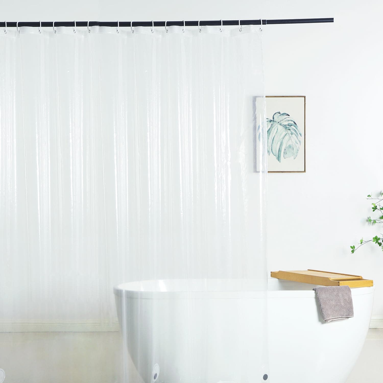 Extra Wide Shower Curtain Liner 108 x 72, Waterproof Heavy Duty Clear Vinyl Shower Liner for Bathroom and Bathtub, 18 Plastic Hooks