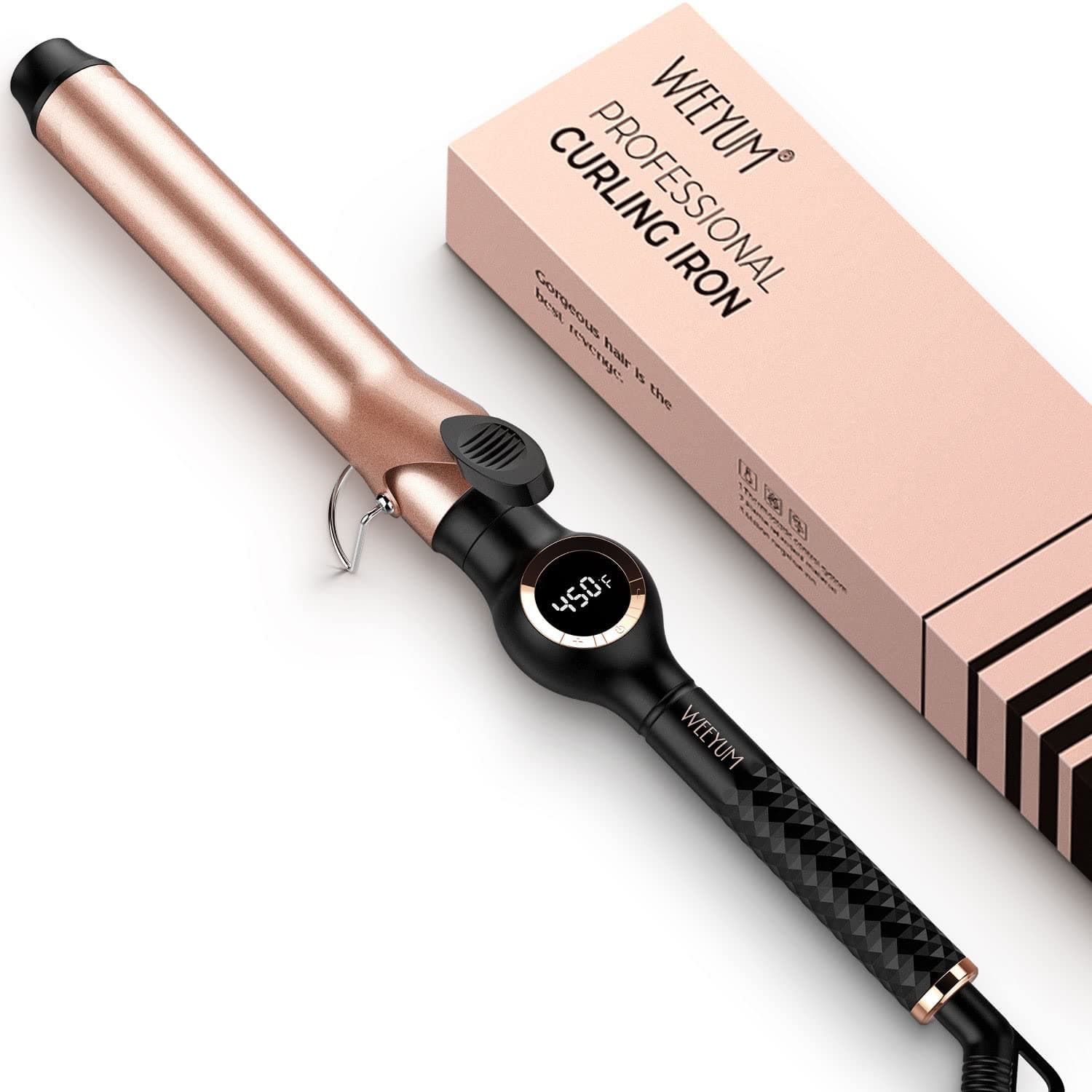 Curling Iron 1 1/4 Inch Barrel, Long Barrel Curling Wand for Hair, Ceramic Tourmaline Hair Curling Iron Double Voltage(100-240V)