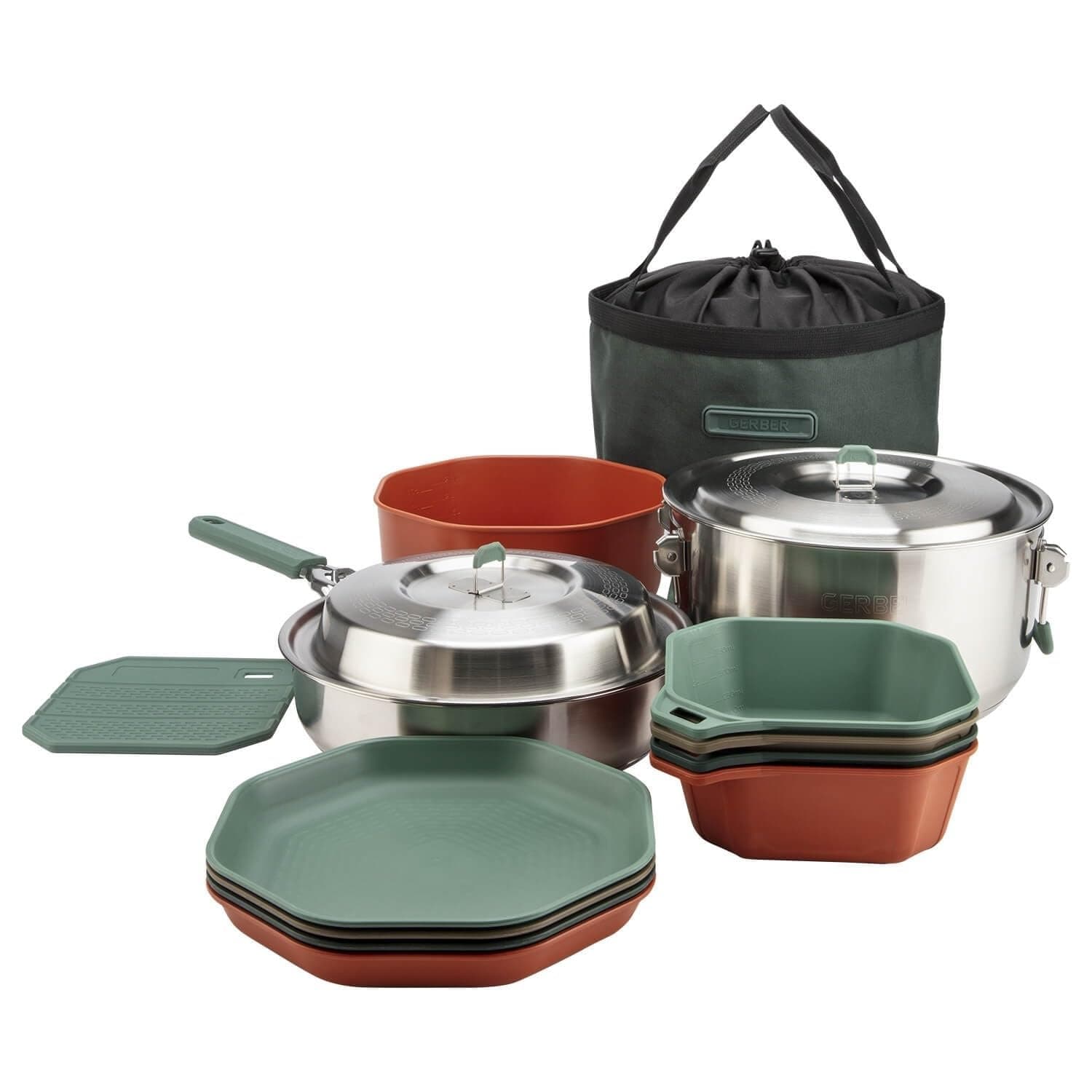 Gear ComplEAT Cook Set - Dishwasher-Safe Camping Cookware for Outdoor Cooking - Includes Saute Pan, Stock Pot, 4 Plates, 4 Bowls, Mixing Bowl & More