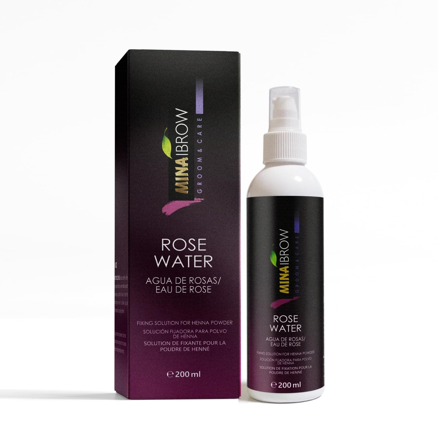 MINA Rose Water Henna Fixing Solution For Eyebrow Tint| Calming & Soothing for All Skin Types | Natural, Refreshing Rose Water 200Ml