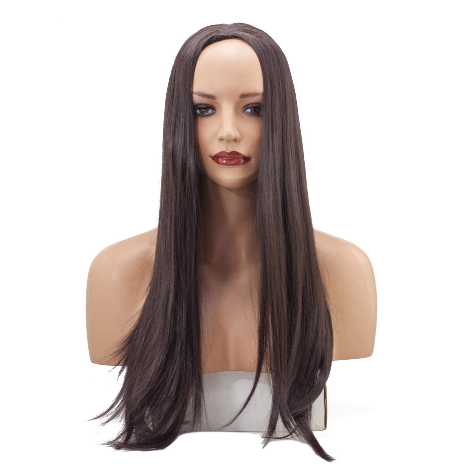 Ladies 3/4 Half Wig - Dark Brown - Straight - 22in / 56cm - 250g - Japanese Heat Resistant Synthetic Fibre - Clip In Hairpiece Extension - Looks and Feels like Real Hair