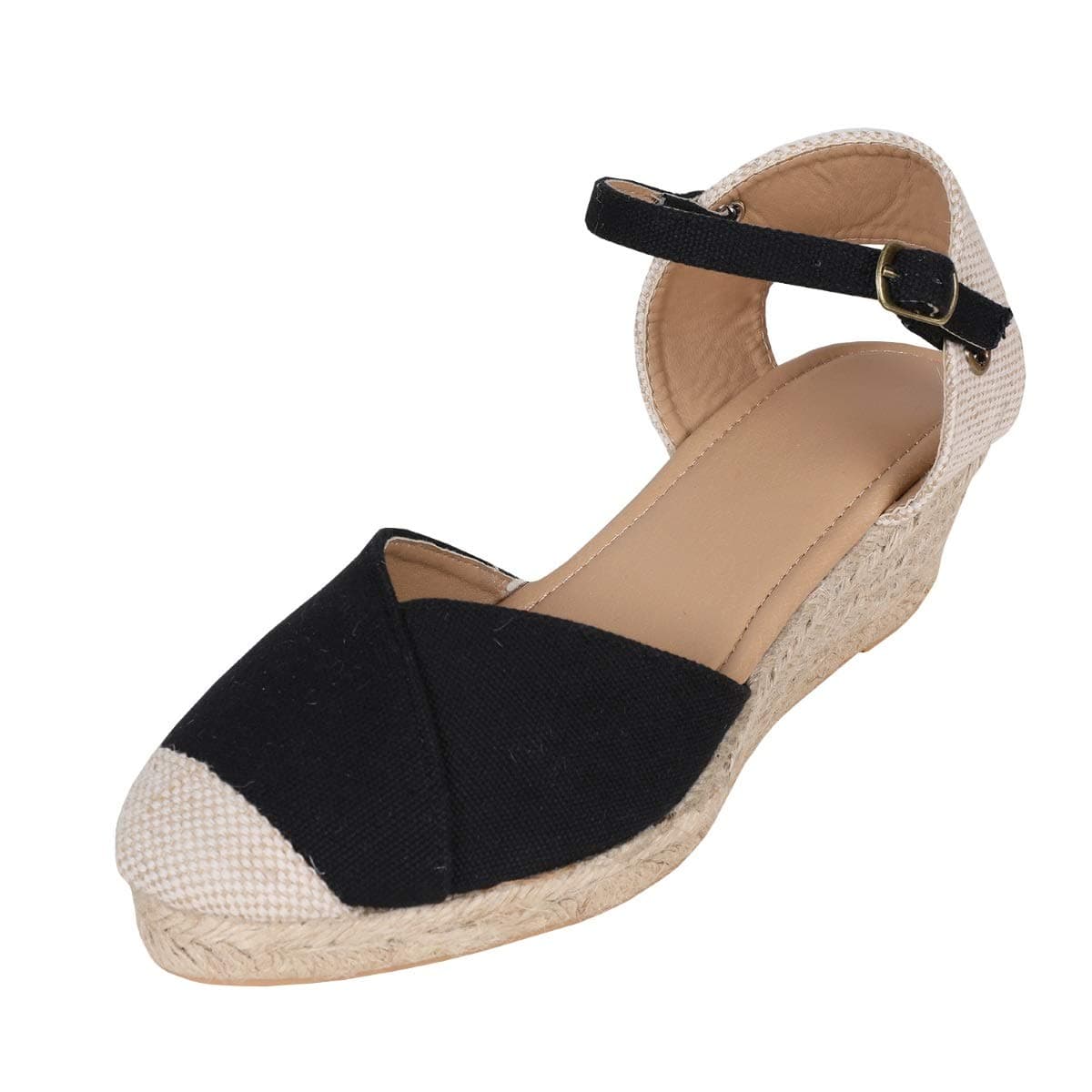 Ermonn Women's Espadrille Platform Wedge Sandals Buckle Ankle Strap 11 2-black