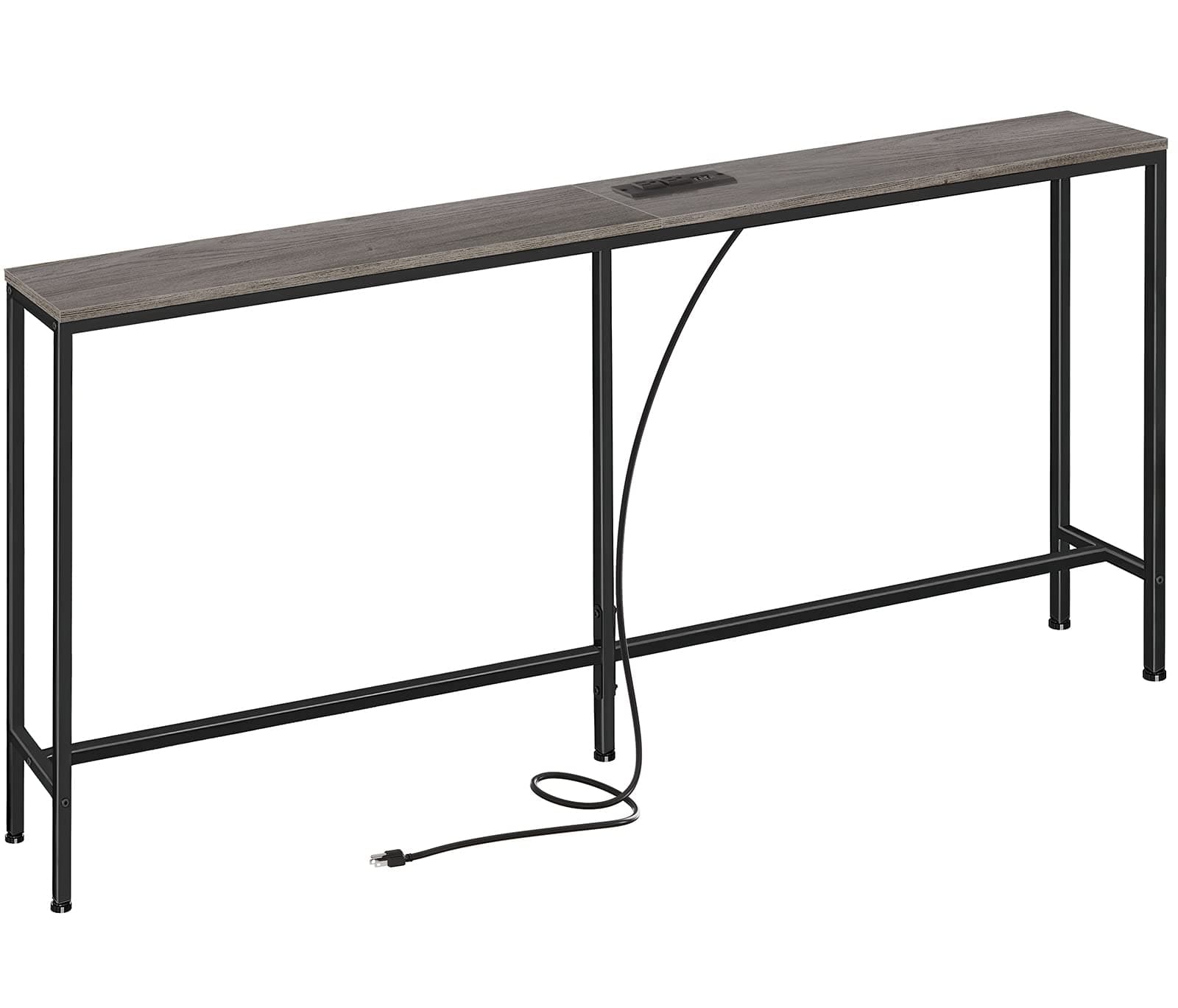 SUPERJARE70 Inch Console Table with Outlet, Sofa Table with Charging Station, Narrow Entryway Hallway Table, Behind Couch Table, for Living Room, Charcoal Gray