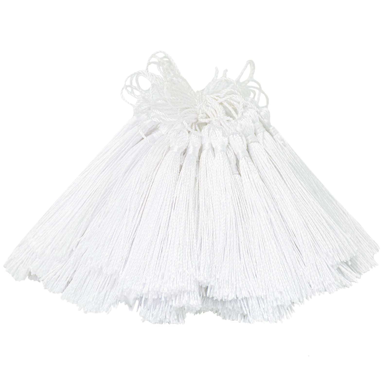 Aokbean 100pcs 5 Inches Handmade Silky Floss Soft Craft Bookmark Tassels with Loops for DIY, Jewelry Making, Graduation Tassel,Bookmarks,Souvenir (White)