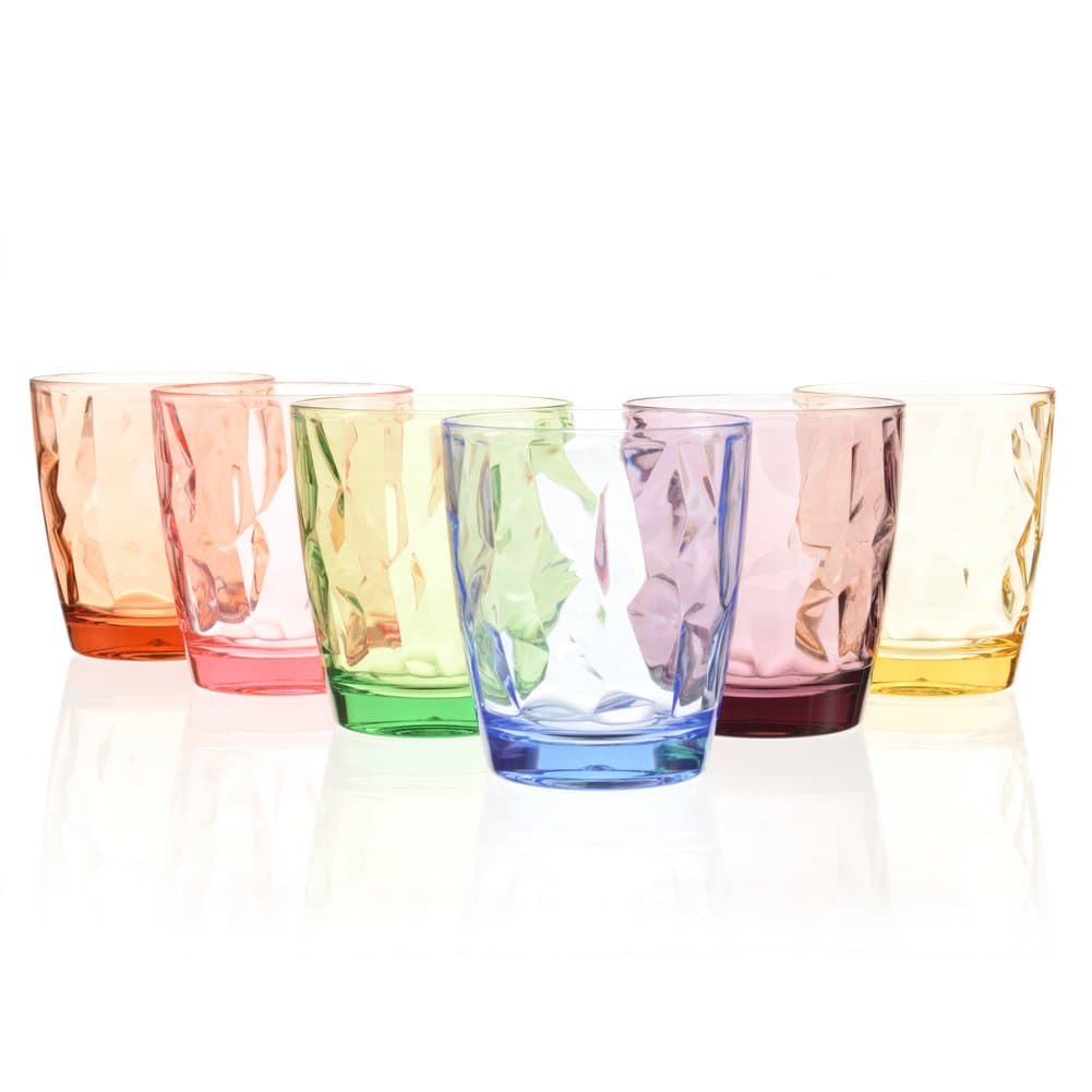 13oz Drinking Glasses Set Acrylic Glassware for Kids Colored Plastic Tumblers Cups Picnic Water Glasses Unbreakable Juice Drinkware for Camping Restaurant Beach Party BPA Free Dishwasher Safe
