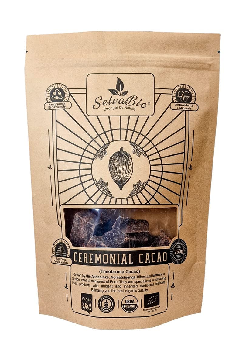 – Organic Ceremonial Grade Cacao - 100% Raw Criollo Variety from Farmers and Ashaninka & Nomatsigenga Tribes in Peru, 250g