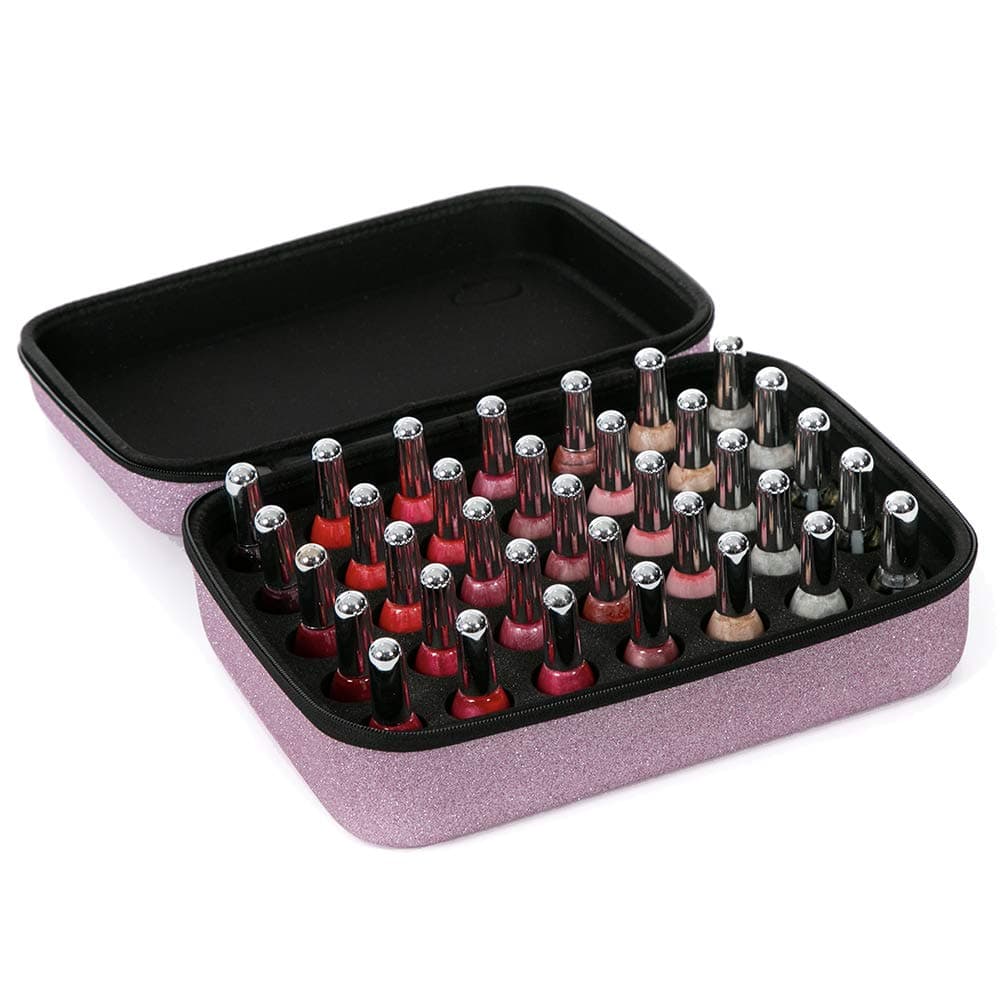 Roo Beauty Nail Polish Carry Case Nail Varnish Storage Case Vanity Box in Pink Sapphire Glitter