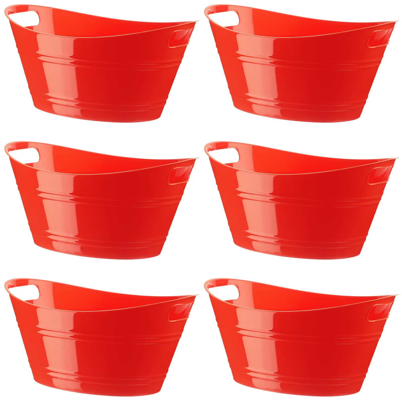 Patelai 6 Pcs Ice Buckets Bulk, Plastic Ice Buckets with Handles, Oval Storage Tub, Large Capacity Drink Tub for Party Bar Wine Beer Champagne Beverage Bottle Cooler(4.5 Liter,Red)