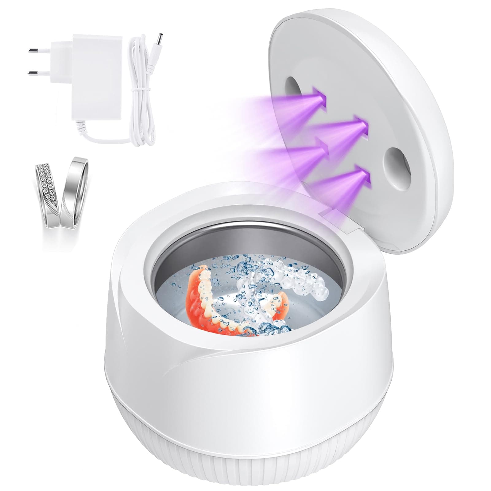 Ultrasonic Retainer Cleaner Machine - UV for Dentures, Aligner, Mouth Guard, Whitening Trays, Toothbrush Head, 45kHz Jewelry All Dental Appliances GH-UC100