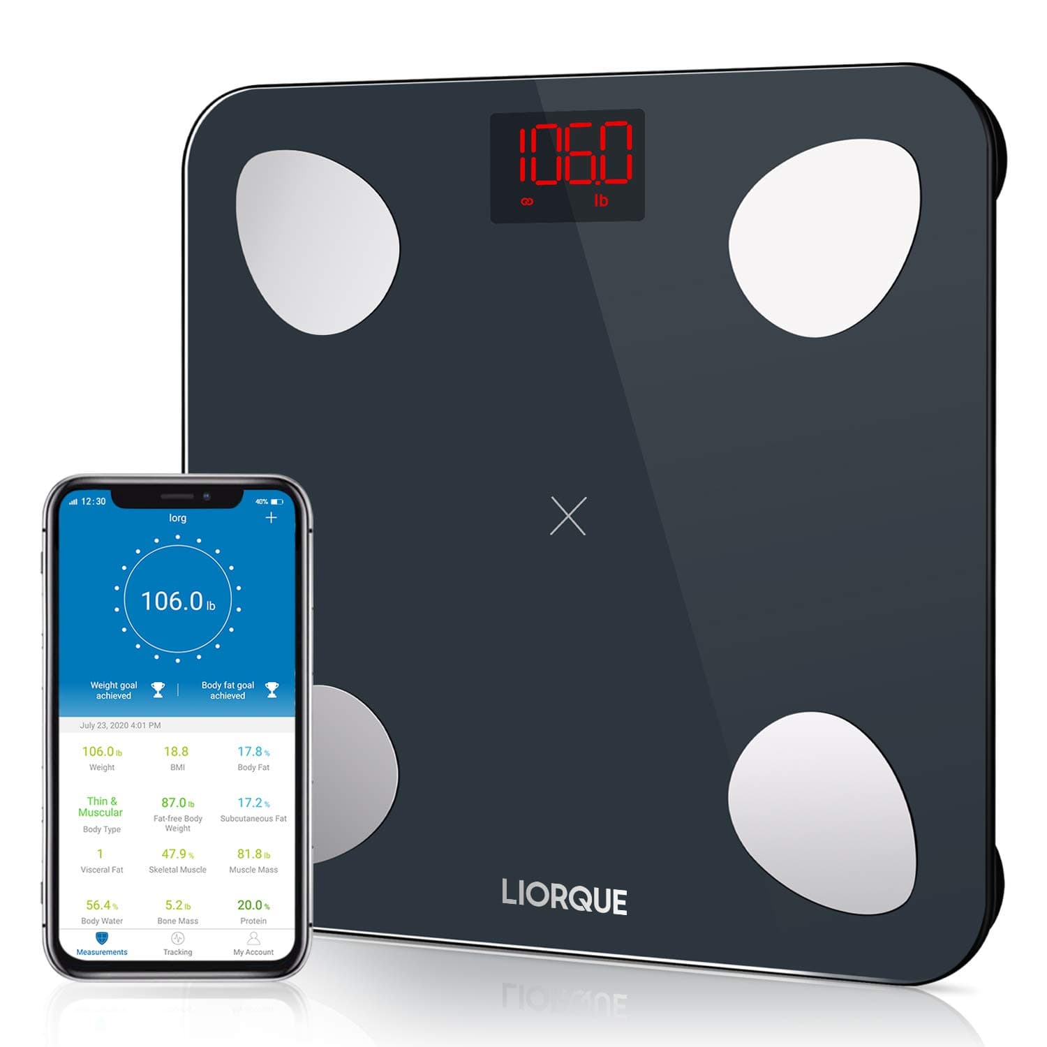 Bluetooth Body Fat Scales, LIORQUE Smart Digital Bathroom Weighing Scales with Smart APP, Body Composition Analyzer Monitors for Body Weight Body Fat, BMI, Fit Tracker Scales for Fitness