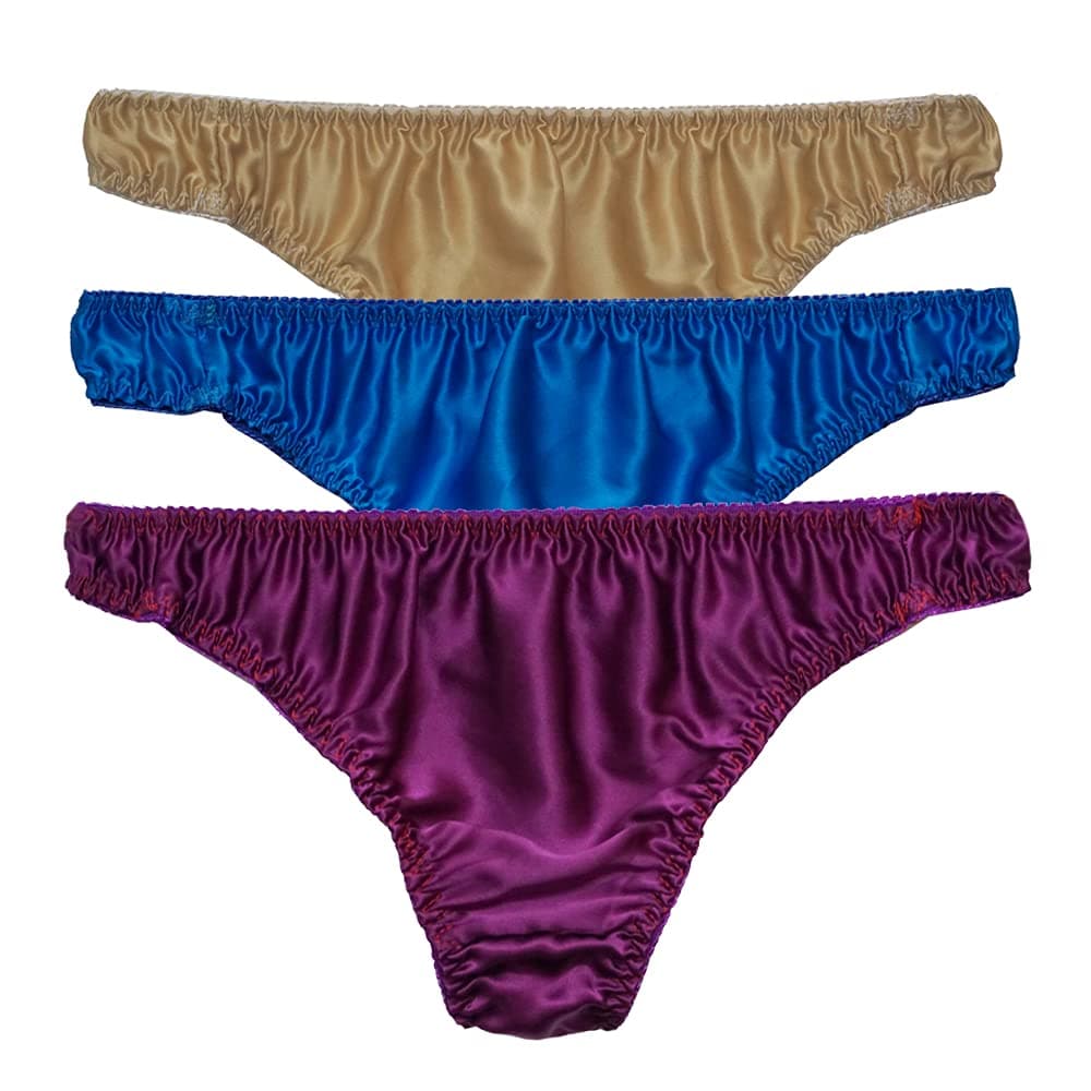 LSHARON Silk Men's Sexy 100% Mulberry Silk G-string Lingerie Underwear Thong Briefs 3 Pairs in one Economic Pack