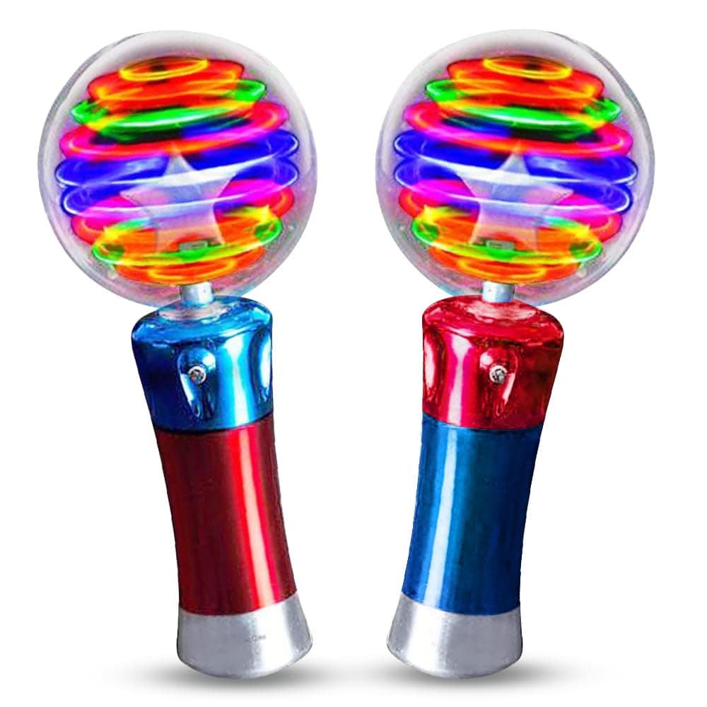 ArtCreativity 7.5 Inch Light Up Magic Ball Toy Wands for Kids, Set of 2, Flashing LED Wands for Boys and Girls, Thrilling Spinning Light Show, Batteries Included, Fun Gift or Birthday Party Favor
