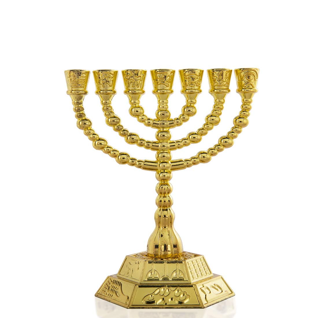 YU FENG 7-Branch Menorah Candle Holder for Shabbat,Tabernacle, Home Decor Ornaments Table Centerpiece Display(Gold)