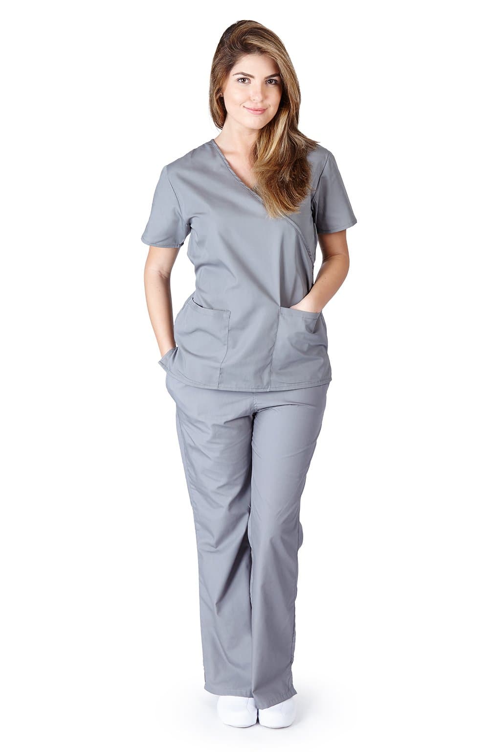 Mock Wrap Scrub Set (Large, Grey)
