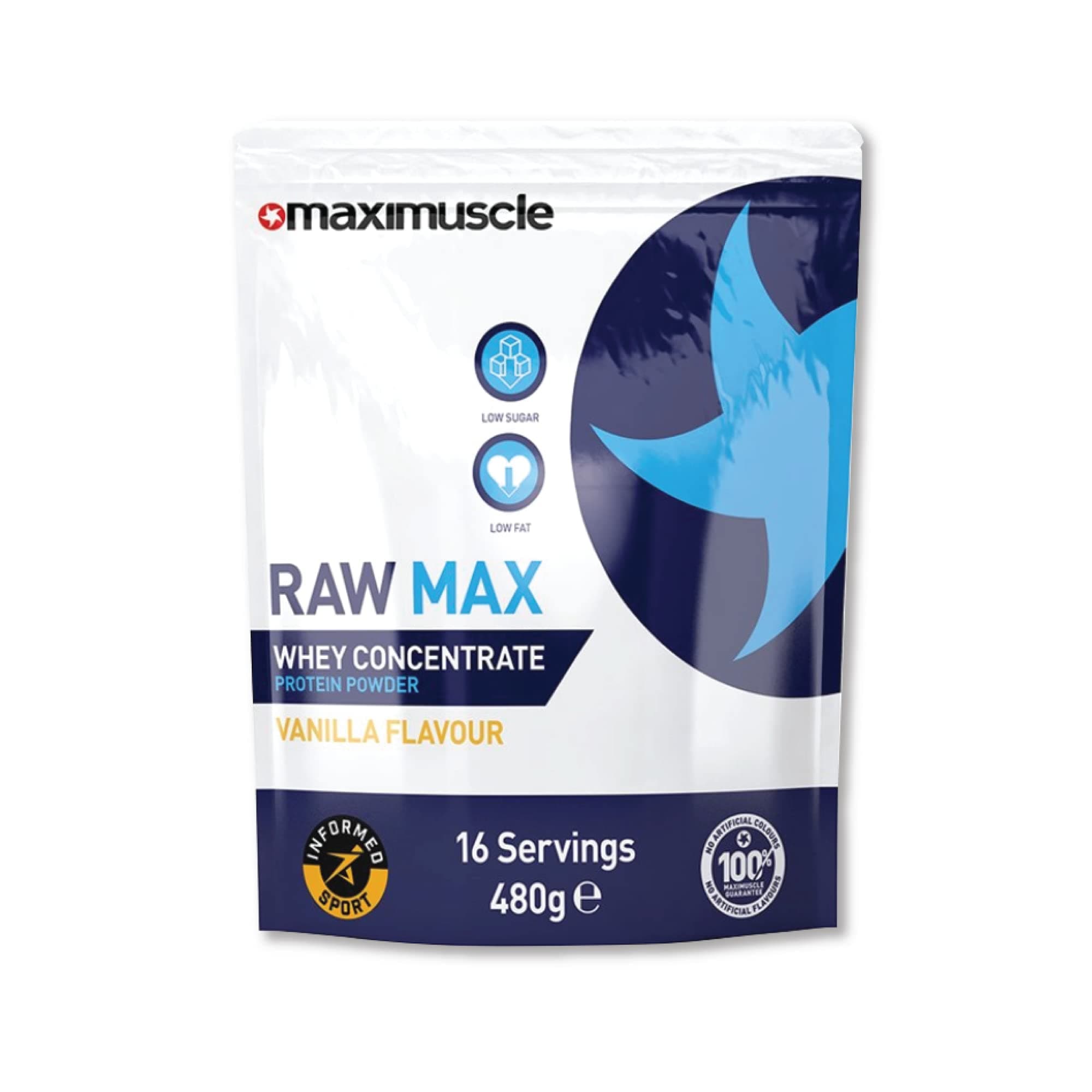 MaximuscleRaw Max | Whey Protein Powder | Protein Shake with Whey Concentrate | Low Fat, Low Sugar, Gluten-Free | Vanilla, 480g - 16 Servings