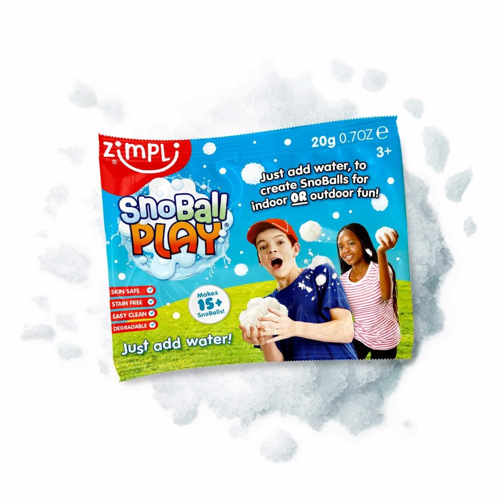 ZIMPLI - Snoball Play, Magically turns water into Artificial Fake Instant Snow, Christmas Stocking Fillers, Great Value, UK Made