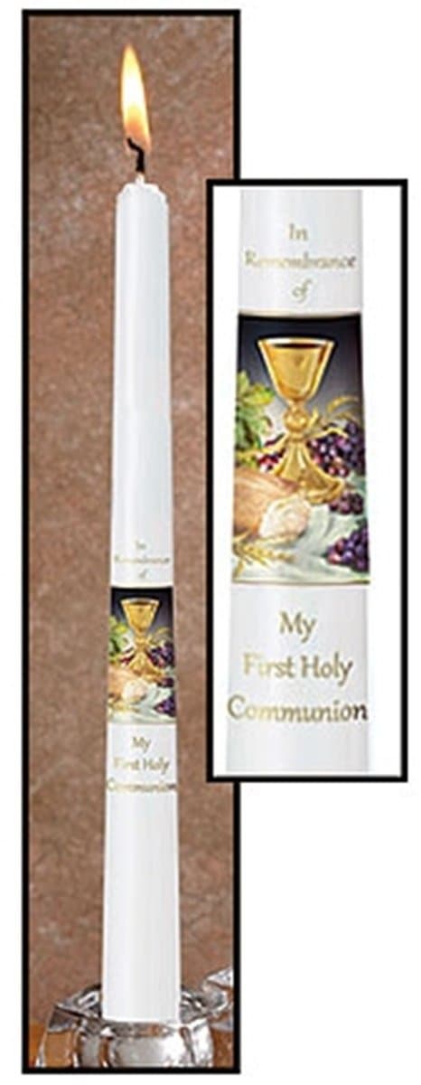 First Communion Candle My First Holy Communion Wax Taper Candle with Body of Christ Decal, 10 Inch