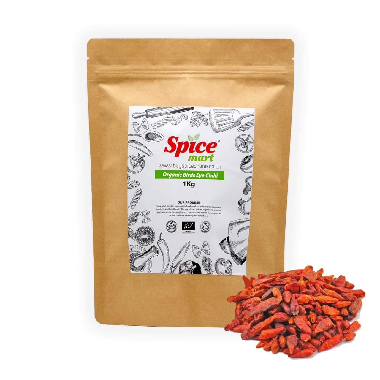 Organic Dried Bird | Birds Eye Chilli | Chillies Premium Quality Free P&P Certified by Soil Association (450g)