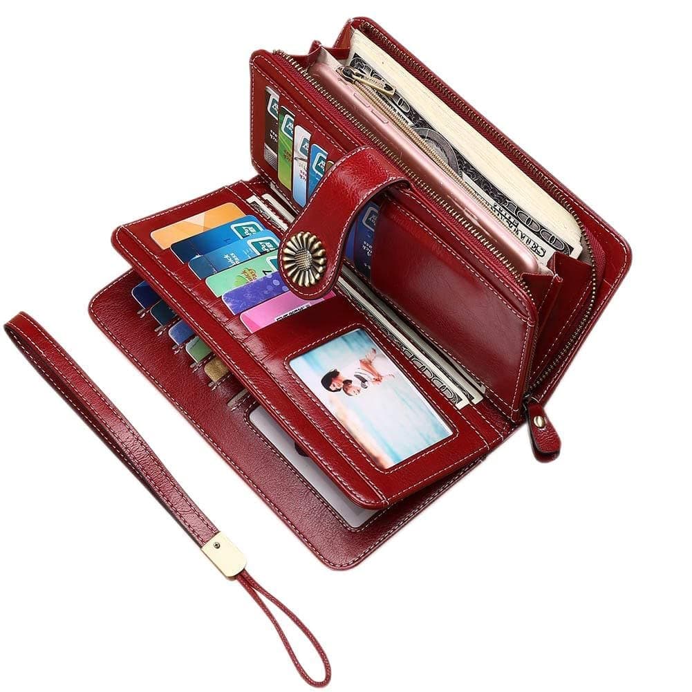 Women Wallets RFID Blocking Genuine Leather Ladies Wallets, Long Trifold Clutch Purse, Large Capacity with 24 Card Slots Zipper Wallet ith 24 Card Slots Zipper Wallet