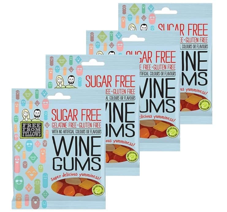 Sugar Free Sweets & Gluten Free, Gelatine Free, Vegan Free from Fellows Wine Gums Value Pack Sugarless Super Snack Delicious yumminess 70g x 4