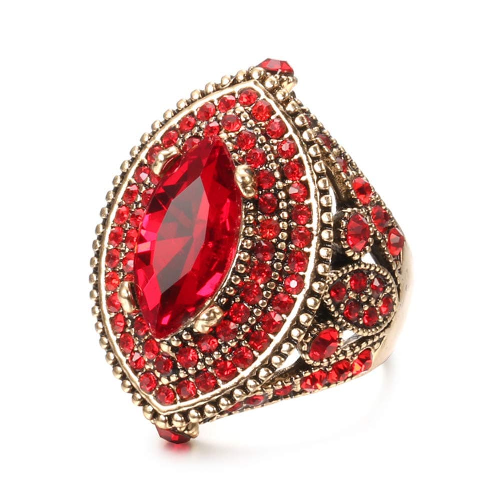 Women Ring - 32mm Big Size Antique Gold Plated Turkish Style Red Gemstone Vintage Ring Women Jewelry J0769RED