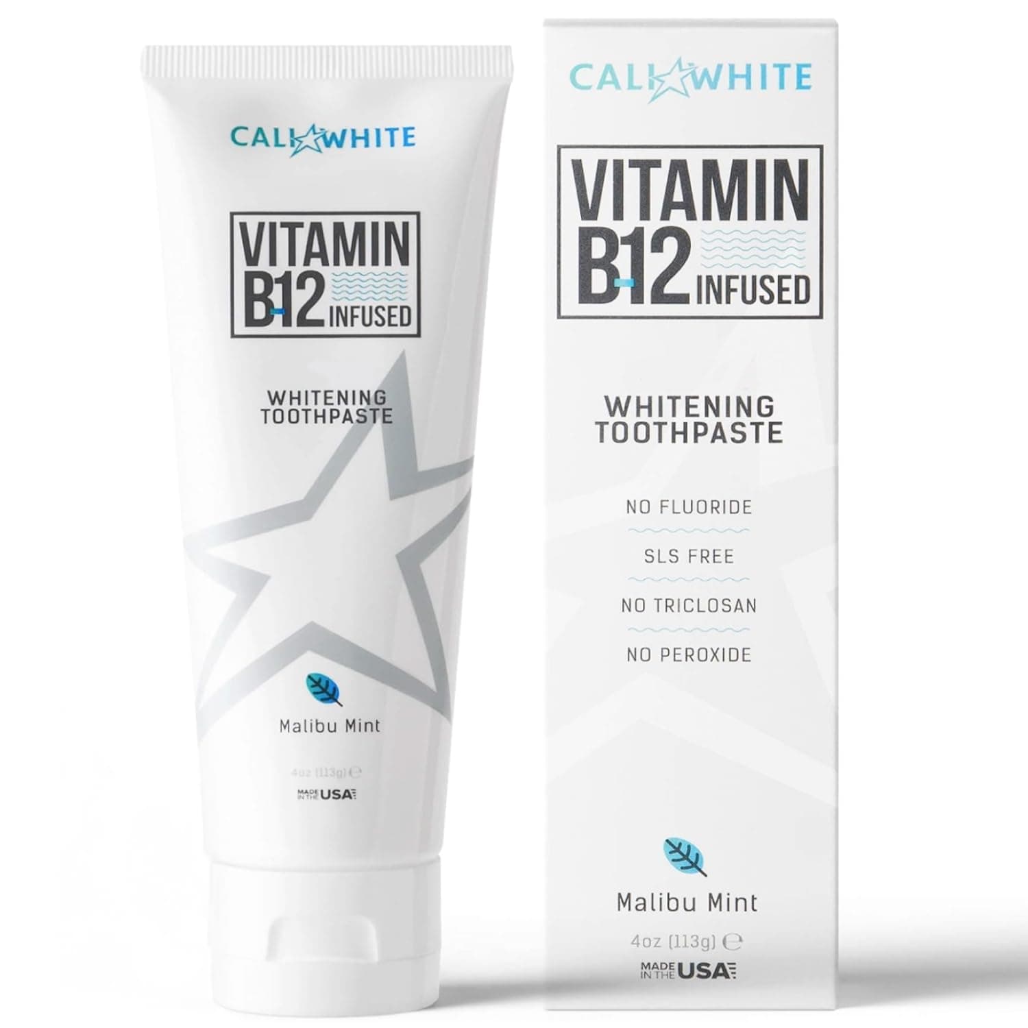 Cali White No Fluoride Whitening Toothpaste, Infused with Vitamin B12, Pacific Mint, 4 Ounce (1 Pack)