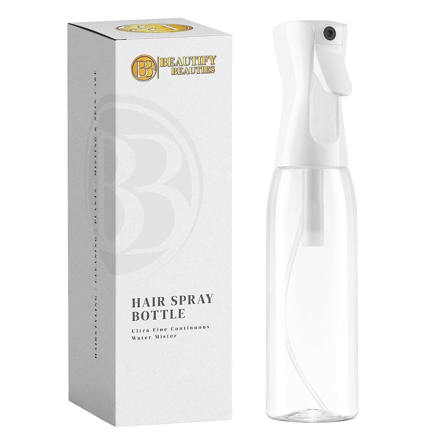 BeautifyBeauties Spray Bottle For Hair – Continuous Mister Spray Bottle for Hairstyling, Cleaning, Plants, Pets, Barbers, Salons, Essential Oil Scents (Clear, 16.9oz/500ml) 11" H x 2.6" L