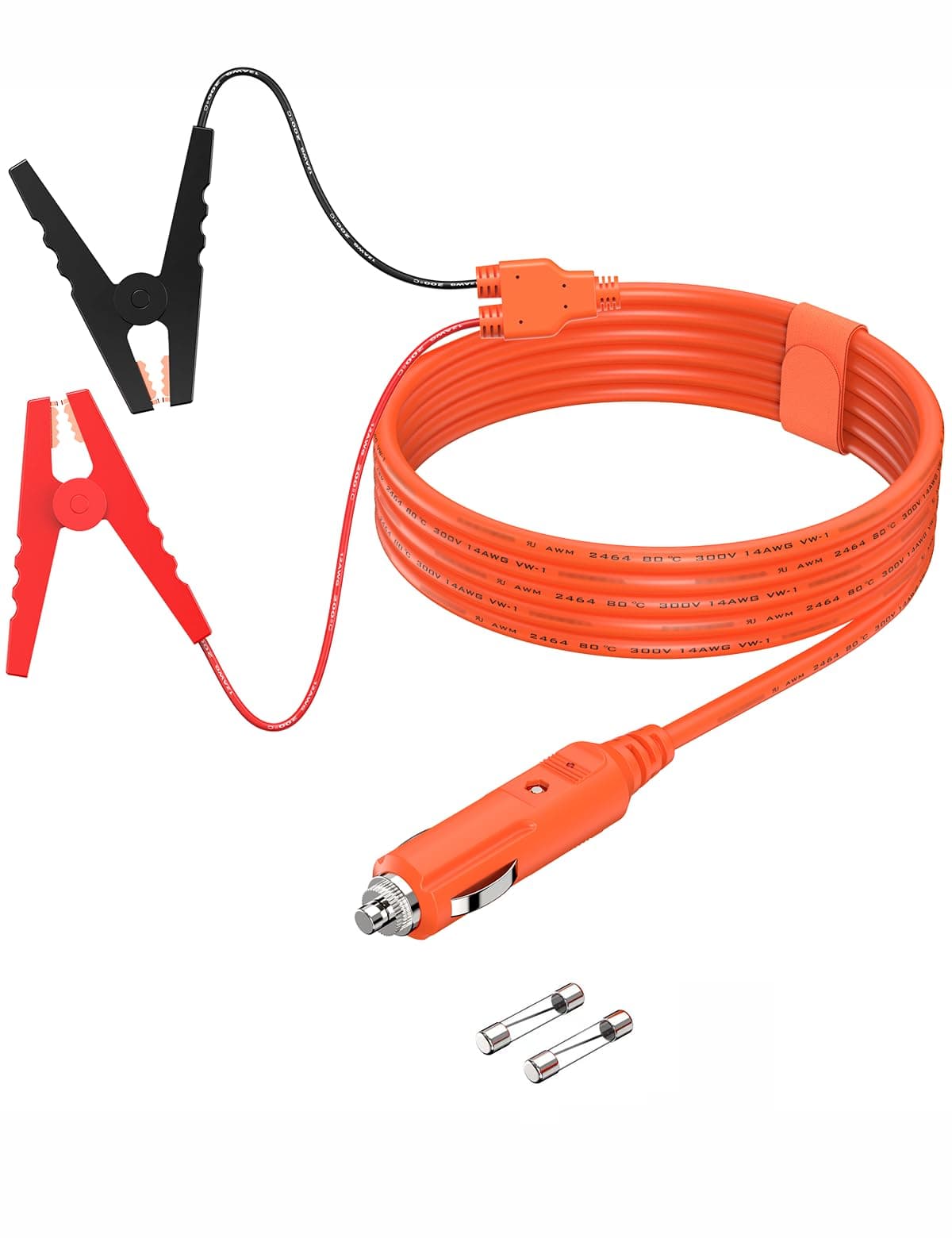 Tonton 12V Car Battery Charging Cable, 6.6FT 14AWG Cord with 15A Fuse, Cigarette Lighter Adapter to Alligator Clips, Compatible with Jackery Solar Generator, Power Station, Lead-Acid Battery