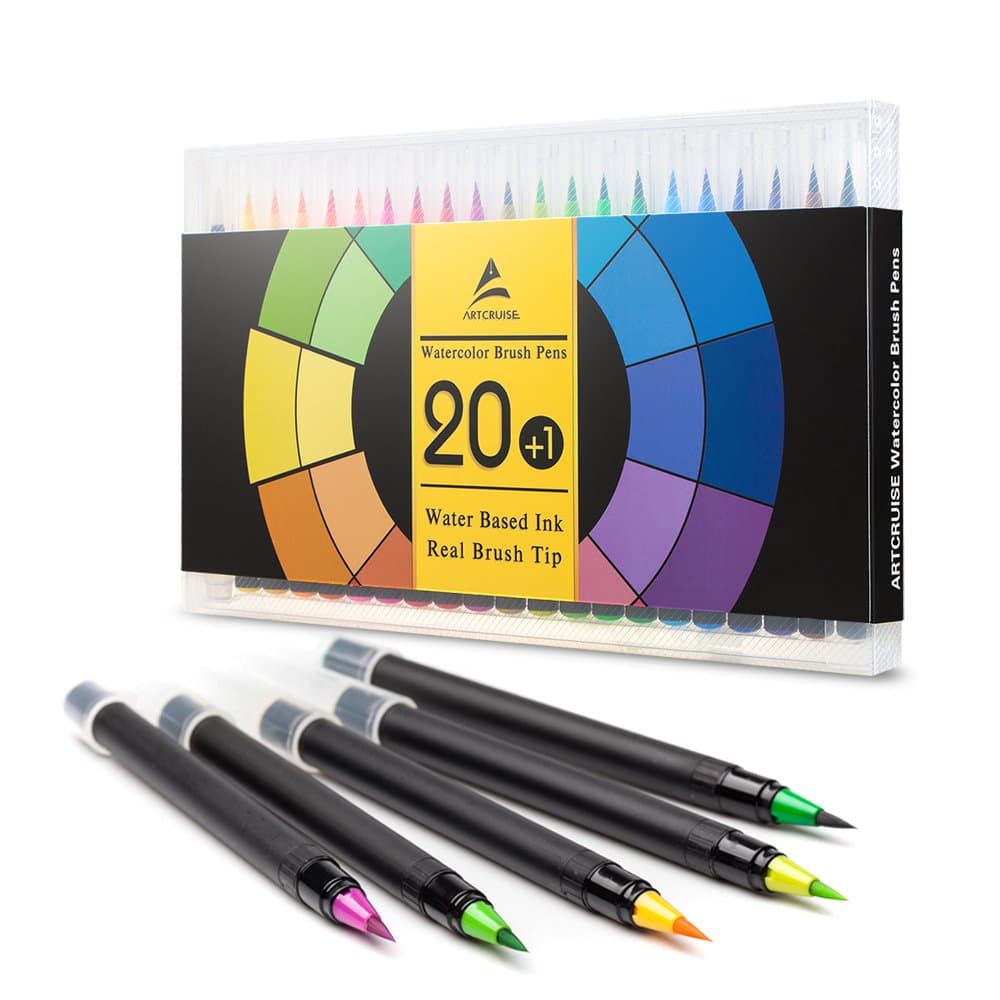 20+1 Watercolor Brush Pens Set | Paint Marker Pens with Soft, Flexible Real Brush Tip | 100% Nontoxic Professional Watercolor Pens for Kids, Coloring, Drawing, Painting, Secret Garden & More (P20) ?-