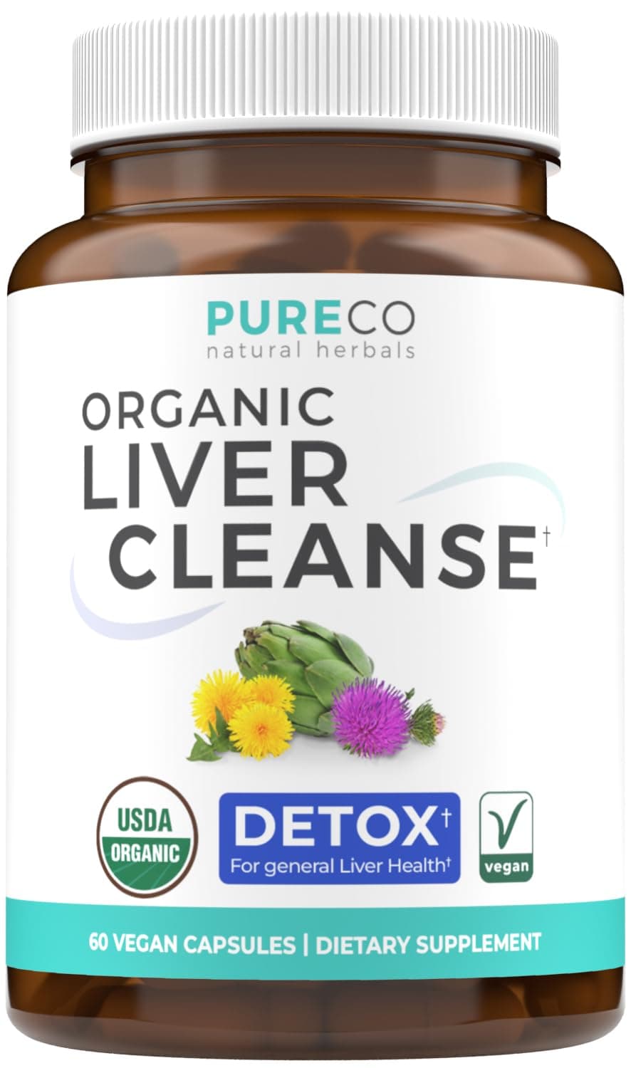Organic Liver Cleanse & Detox - Milk Thistle Extract (80% Silymarin), Dandelion Root, Artichoke Leaf & Yellow Dock - Non GMO - Health Formula - Repair Rescue Support - 60 Vegan Capsules, No Pill
