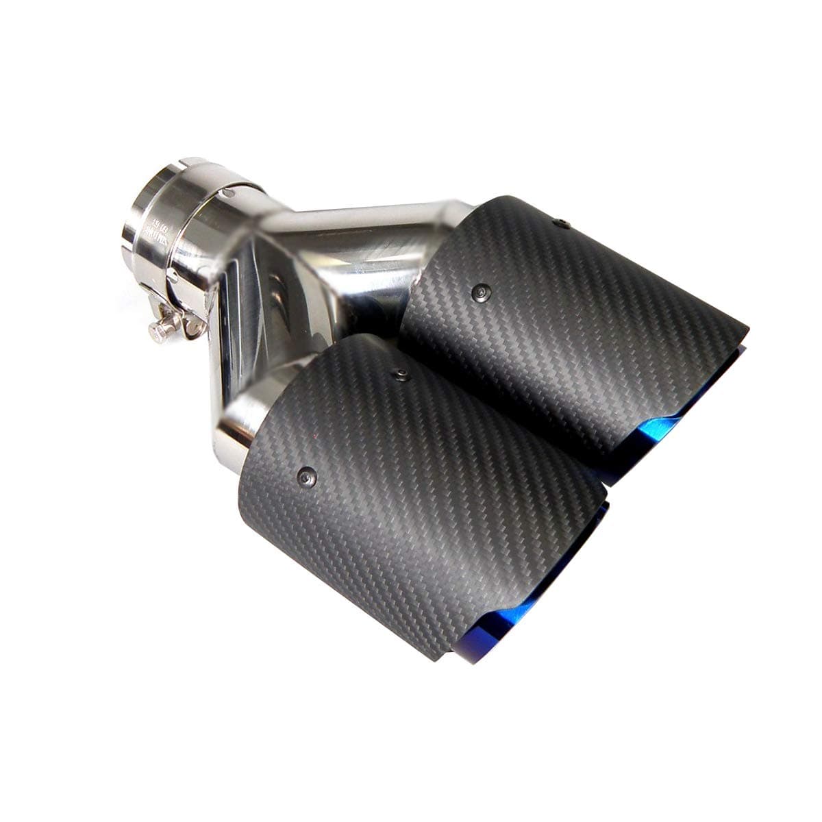 Kipalm Twin Tips Carbon Fiber Exhaust Pipe with Blue Burnt Stainless Steel Dual-outlet Tailpipe (Matte Carbon Fiber,inlet 54mm)
