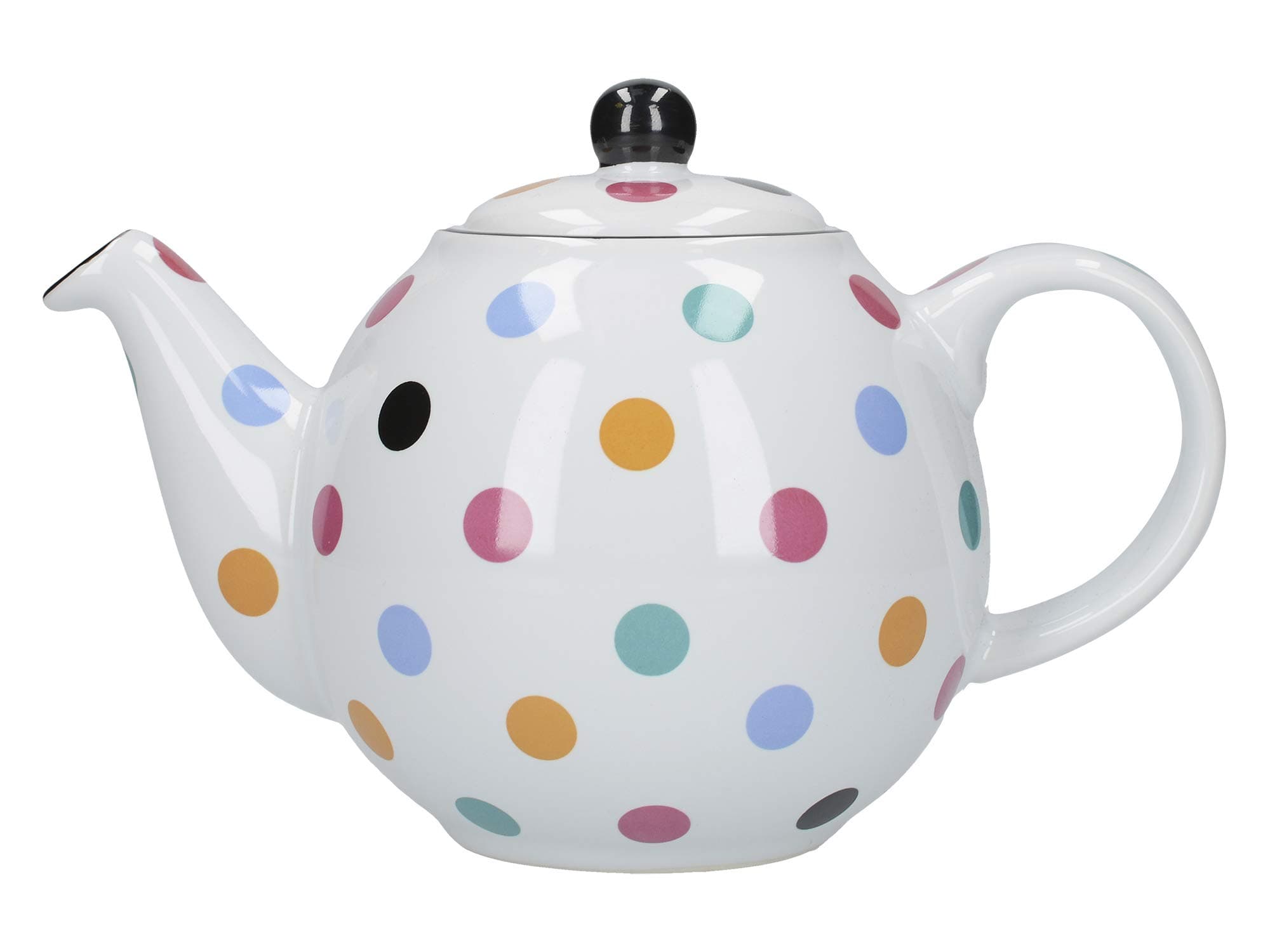 London Pottery Polka Dot Teapot with Strainer, White/Multi Spot, 2 Cup (500 ml)