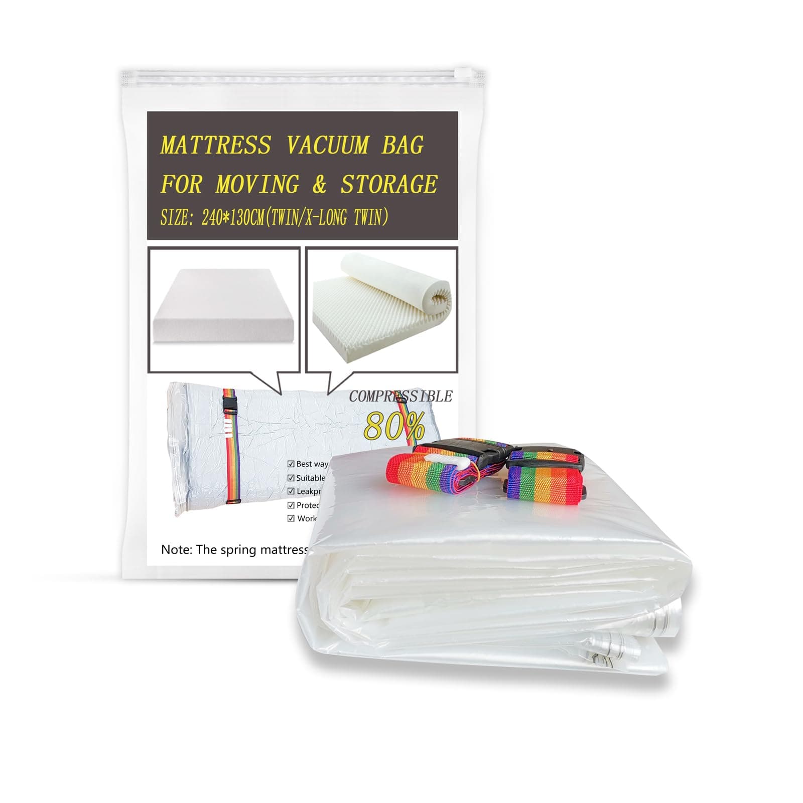 YZMY Mattress Vacuum Bag for Moving and Returns-Mattress Sealable Storage Bag - Space Saver Vacuum Bag for Foam Mattress Compression and Storage for Twin/Twin-XL (Size:240x130cm)