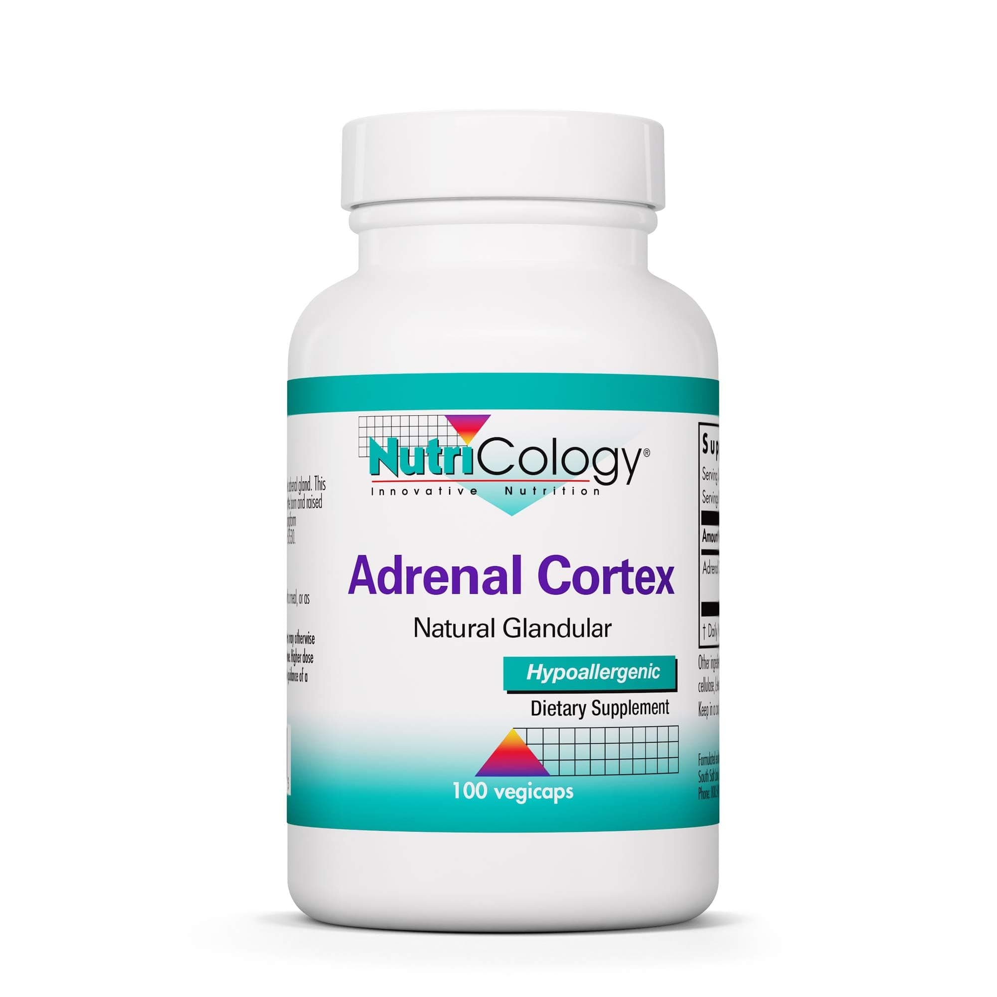 Nutricology Adrenal Support Supplement for Men & Women - Adrenal Glandular Supplement, Immune Function, Endocrine Support, 100mg Adrenal Extract, Bovine, Lyophilized - 100 Count
