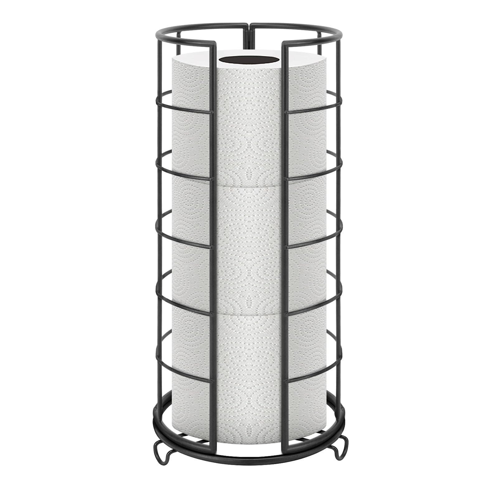 NearMoon Toilet Paper Organizer Stand, Free Standing 3 Rolls Tissue Storage, Metal Bathroom Accessory, Rustproof Toilet Roll Holder for Kitchen Countertop Inside Cabinet Shelf(Metal Base, Matte Black)