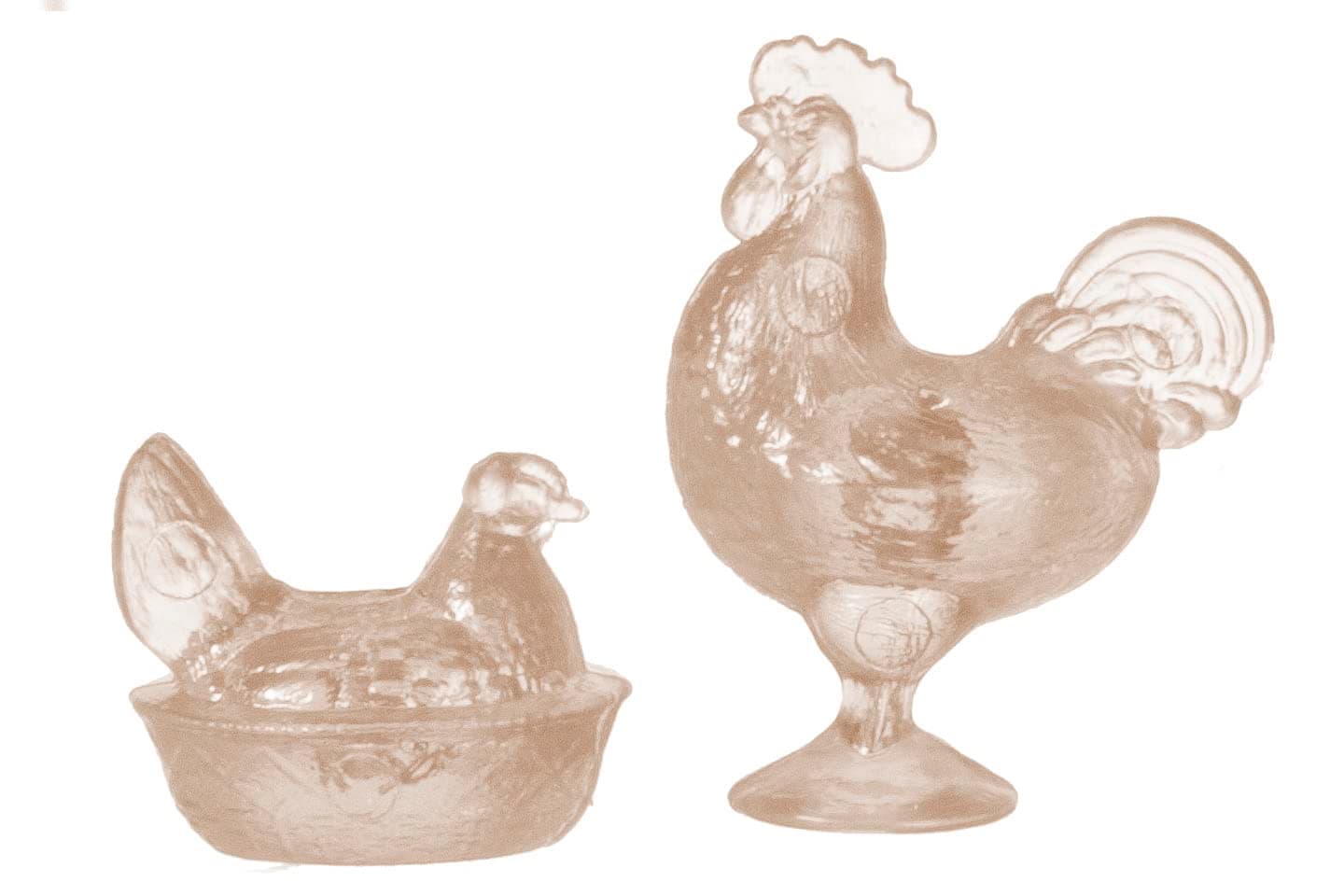 Dollhouse Miniature Rooster and Nesting Hen in Amber