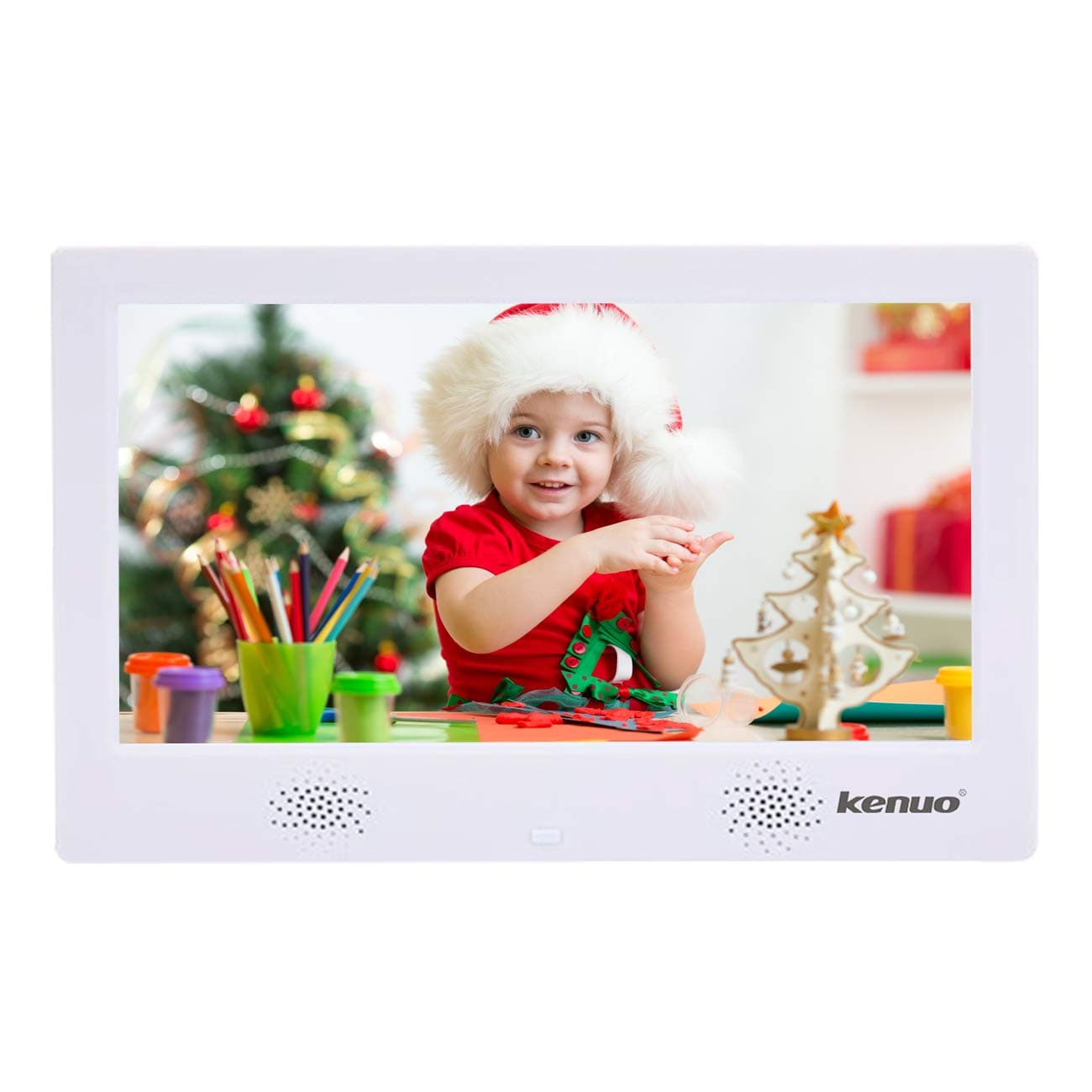 Digital Photo Frame 10 inch Kenuo Digital Picture Frame High HD 1024x600(16:9) Electronic Picture Frame with Video Player Stereo/MP3/Calendar/Auto On/Off Timer (10 Inch, White)
