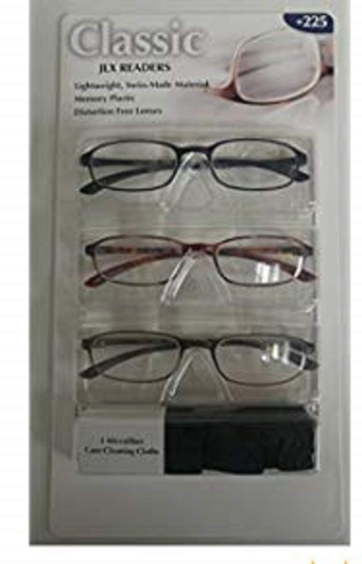 3 Pack Classic JLX Design Optics Reading Glasses 2.25 Lightweight, Swiss-Made Material Comes with 3 Microfiber Cases/Cleaning Cloths