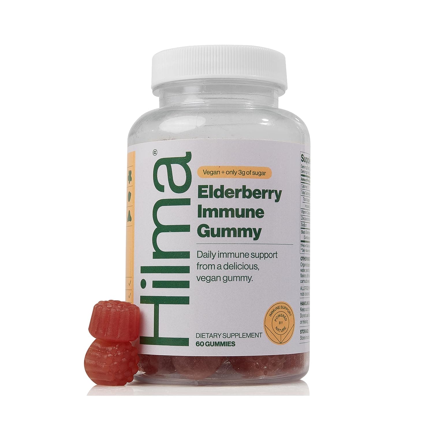 HilmaElderberry Gummies Formulated with Vitamin C & Zinc, Natural, Vegan, Clinically Proven Ingredients, Immune Support Supplement Plus Antioxidants,Natural Berry Flavor (60 Gummies)
