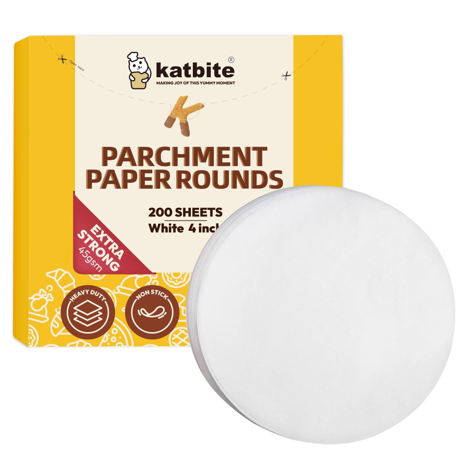 katbite Parchment Paper Rounds-200, 4 Inch Patty Paper,5″6″8″9″10″12″ Parchment Circles Available