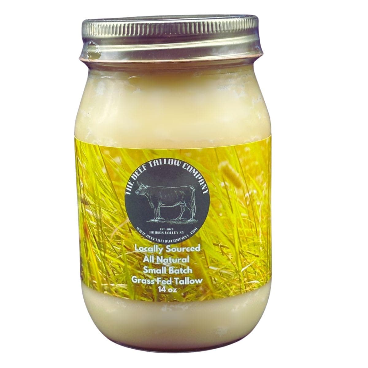 The Beef Tallow Company | 100% Pure small batch pasture raised beef tallow | Dry rendendered, non deoderized for rich beef flavor| Saftey shrink sealed glasss jar | Locally sourced and made in the