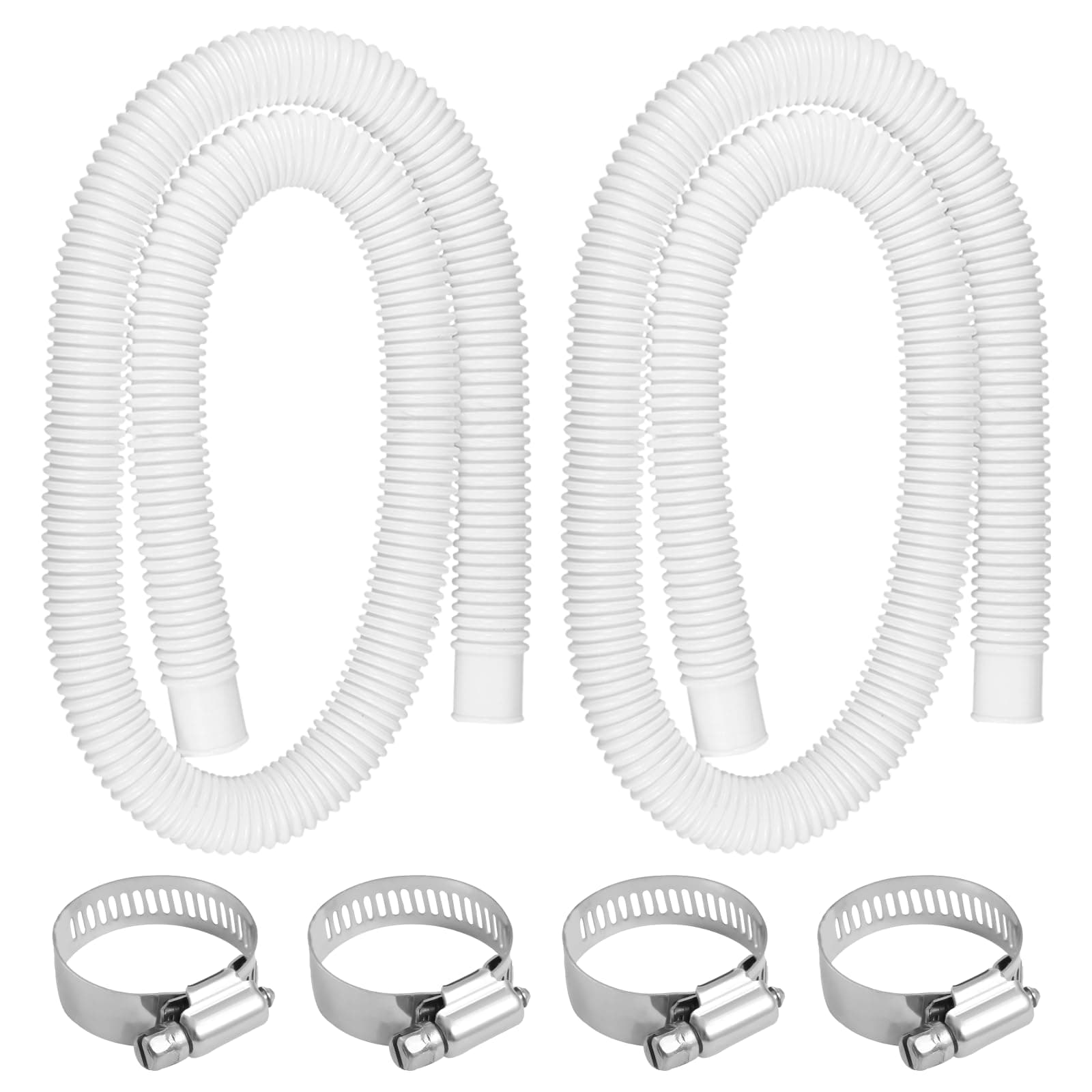1.25" x 59" Pool Hoses Replacement for Above Ground Pools - 2 Pack 1-1/4" Diameter Pool Pump Hoses for In tex 607 637 Pump, Pool Filter Hose with 6 Metal Clamps for 330GPH 530GPH 1000GPH Filter Pumps