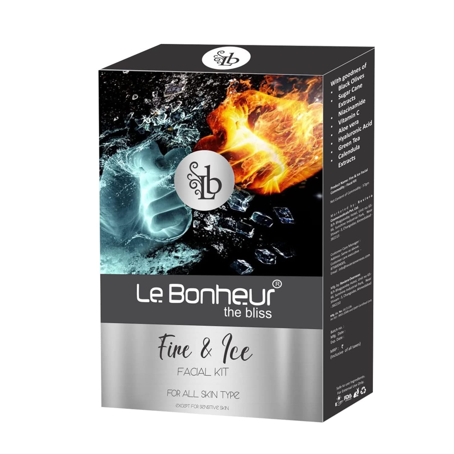 Le Bonheur Fire & Ice Facial Kit | Premium Facial | With Goodness of : Vitamin C - Aloe Vera - Green Tea | For All Type of Skin