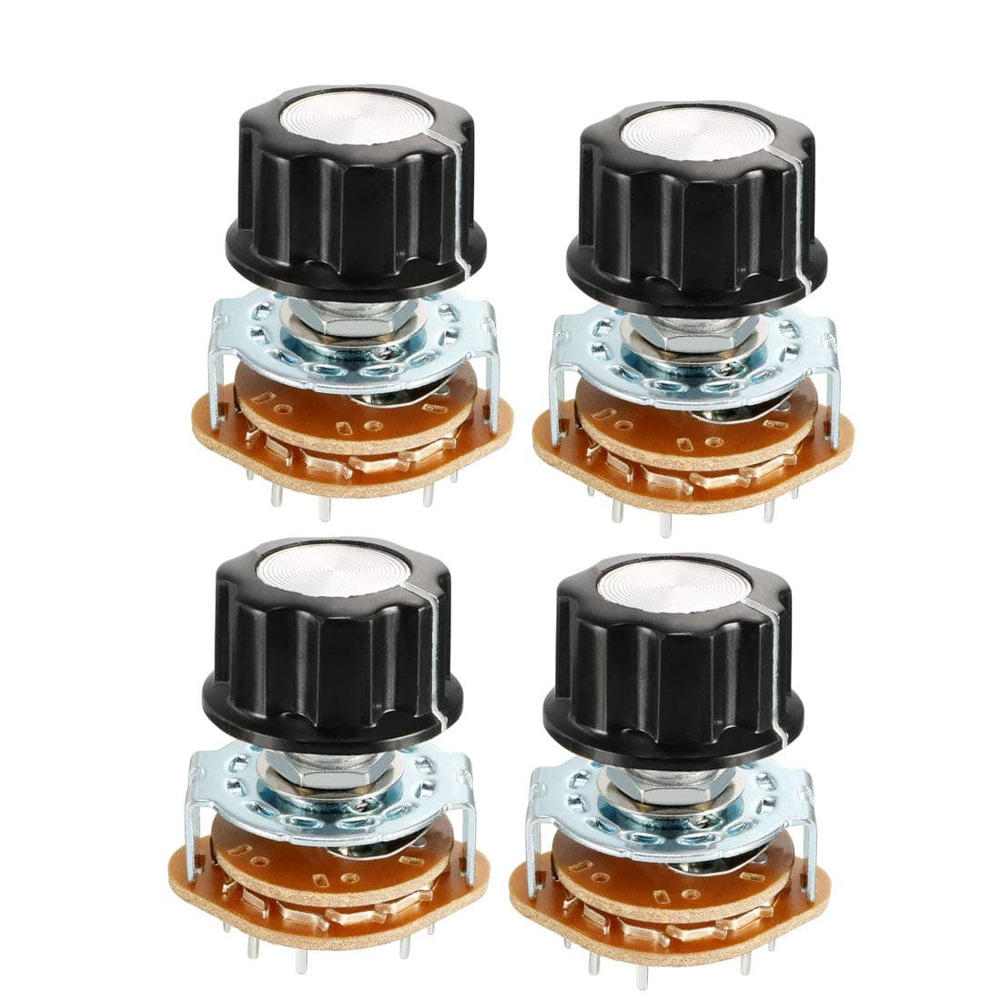 uxcell 2P6T 2 Pole 6 Throw 1Deck Band Channel Rotary Electric Switch Selector with Plastic Knob 4Pcs